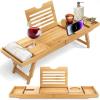 imageSereneLife Bath Caddy Breakfast Tray Combo  Natural Bamboo Wood Waterproof Tub and Bed with Folding SlideOut Arms Device Grooves Wine Glass Soap Holder1 Standard  Hard Back