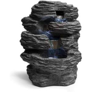 imageSereneLife 4Tier Water Fountain Decoration  Cool Indoor Outdoor Portable Electric Tabletop Decorative Zen Meditation Waterfall Decor Kit w LED Submersible Pump and Adapter  SLTWF15LED