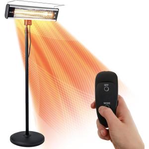 imageSereneLife Infrared Patio Heater Electric Patio Heater for IndoorOutdoor Use Portable Stand Heater with Remote Control 1500 W for Restaurant Patio Backyard Garage Decks BlackOff Black