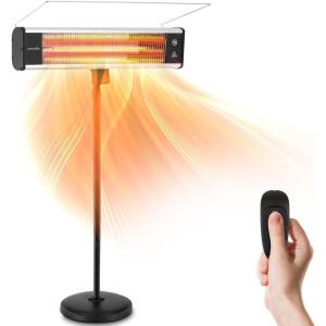 imageSereneLife Infrared Patio Heater Electric Patio Heater for IndoorOutdoor Use Portable Stand Heater with Remote Control 1500 W for Restaurant Patio Backyard Garage Decks BlackBlack