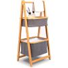 imageSerenelifeHome 2 Tier Fold Out Floor Standing Bathroom Storage Tower Shelf Collapsible Hamper Shelves Bamboo Wooden Drawers Small Ladder Organizer Shelving Corner Stand Unit for Bedroom Laundry Room