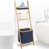 imageSerenelifeHome Wooden Bath Towel Ladder Rack with Drying Bar Storage Holder and Hamper Basket  Wall Leaning Decorative Blanket Throw Hanger Stand for Bathroom Floor Standing Modern Room Organizer