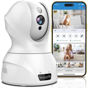 imageSereneLife Indoor Wireless IP Camera HD 1080p 2MP WiFi Network Security Surveillance Cam For Home Monitoring With LED Motion Detect Night Vision PTZ Two Way Audio Ai Sound and Human Detection