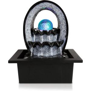 imageElectric Tabletop Water Fountain Decoration  2Tier Indoor Outdoor Portable Desktop Decorative Waterfall Kit wLED Illuminated Crystal Ball Accent Include Submersible Pump 12V Adapter  SereneLife