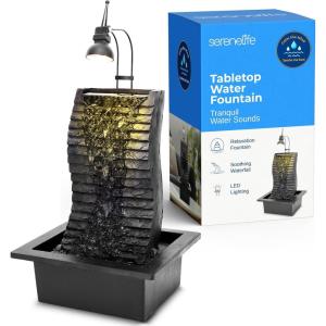 imageSereneLife Tabletop Water Fountain Home Decor Soothing Sound Machine with Automatic Pump Zen Relaxing Decor for Meditation 11quot TallMultiLayer