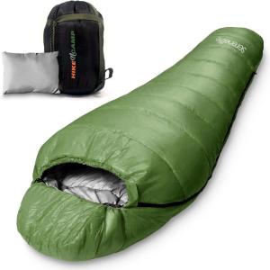 imageSereneLife 0 Degree Mummy Sleeping Bag  MilitaryStyle Lightweight ampamp Waterproof for Extreme Cold Stays Warm in 510F NoSnag Zipper Compact Carry Bag ampamp Travel Pillow for Camping ampamp BackpackingGreen