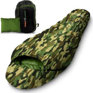 imageSereneLife 0 Degree Mummy Sleeping Bag  MilitaryStyle Lightweight ampamp Waterproof for Extreme Cold Stays Warm in 510F NoSnag Zipper Compact Carry Bag ampamp Travel Pillow for Camping ampamp BackpackingCamouflage