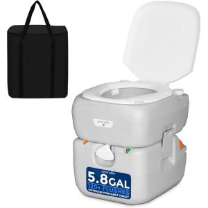 imageSereneLife 52 Gallon Portable Camping Toilet with Carry Bag For Adults Leak Proof Toilet with Detachable Waste Tank and Level Indicator Portable Potty for Camping Hiking and Boating58 Gal  Gray