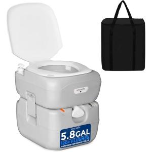 imageSereneLife 52 Gallon Portable Camping Toilet with Carry Bag For Adults Leak Proof Toilet with Detachable Waste Tank and Level Indicator Portable Potty for Camping Hiking and Boating58 Gal