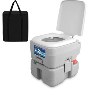 imageSereneLife 52 Gallon Portable Camping Toilet with Carry Bag For Adults Leak Proof Toilet with Detachable Waste Tank and Level Indicator Portable Potty for Camping Hiking and Boating52 Gal  Gray