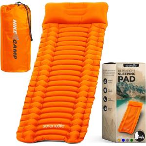 imageSereneLife Lightweight ampamp Compact Camping Gear  Sleeping Pads ampamp Bags with Builtin Pillows for Outdoor Comfort Waterproof ampamp TearResistant Design Perfect for Hiking Backpacking Couples ampamp Solo UseOrange