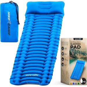 imageSereneLife Lightweight ampamp Compact Camping Gear  Sleeping Pads ampamp Bags with Builtin Pillows for Outdoor Comfort Waterproof ampamp TearResistant Design Perfect for Hiking Backpacking Couples ampamp Solo UseBlue