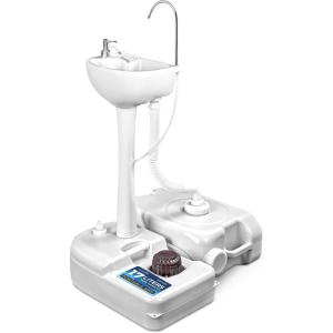 imageSereneLife Portable Camping Sink with 30L 7 Gallon BuiltIn Water Tank Large Wheels HandsFree Foot Pump ExtraLarge Basin and 5L Soap Dispenser  Ideal for Outdoors Camping and Worksites5 Gal w Sewage Tank