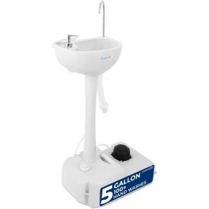 imageSereneLife Portable Camping Sink with 30L 7 Gallon BuiltIn Water Tank Large Wheels HandsFree Foot Pump ExtraLarge Basin and 5L Soap Dispenser  Ideal for Outdoors Camping and Worksites5 Gallon Creamy White