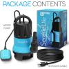 imageSereneLife 12HP Sump Pump Submersible 1980GPH Water Pump for Pool Draining with Auto Float Switch 3pc Adapter Set for USA Garden and Flat Hose 16ft Cord Clean Dirty Water Yard Pool Tub Pond12HP