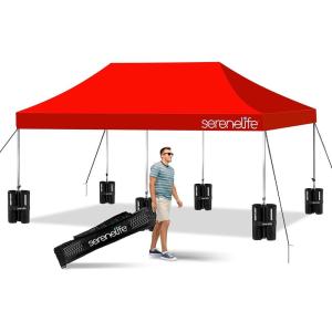 imagePop Up Canopy Tent 10x15  Commercial Instant Shelter FoldableCollapsible Sun Shade Canopy Pop Up Tent wWaterproof UV Resistant Tent Top Portable Carry Bag ampamp Sand Bag  SereneLife SLGZ15W WhiteRed