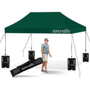 imagePop Up Canopy Tent 10x15  Commercial Instant Shelter FoldableCollapsible Sun Shade Canopy Pop Up Tent wWaterproof UV Resistant Tent Top Portable Carry Bag ampamp Sand Bag  SereneLife SLGZ15W WhiteForest Green