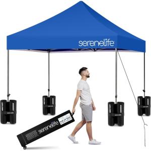 imagePop Up Canopy Tent 10x15  Commercial Instant Shelter FoldableCollapsible Sun Shade Canopy Pop Up Tent wWaterproof UV Resistant Tent Top Portable Carry Bag ampamp Sand Bag  SereneLife SLGZ15W WhiteNavy Blue