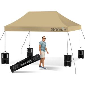 imagePop Up Canopy Tent 10x15  Commercial Instant Shelter FoldableCollapsible Sun Shade Canopy Pop Up Tent wWaterproof UV Resistant Tent Top Portable Carry Bag ampamp Sand Bag  SereneLife SLGZ15W WhiteKhaki