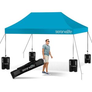 imagePop Up Canopy Tent 10x15  Commercial Instant Shelter FoldableCollapsible Sun Shade Canopy Pop Up Tent wWaterproof UV Resistant Tent Top Portable Carry Bag ampamp Sand Bag  SereneLife SLGZ15W WhiteSky Blue