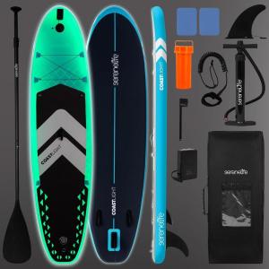 imageSereneLife 106 Inflatable StandUp Paddle Board with LED Lights  32 Wide Stable Design with NonSlip EVA Deck Pad Includes Premium SUP Accessories for Youth and Adults 275 lbs Capacity