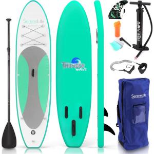 imageSereneLife Inflatable Stand Up Paddle Board with Premium SUP Accessories  Wide Stable Design with NonSlip EVA Deck Pad for Adults and Youth of All Skill Levels 350 lbs CapacityGreen