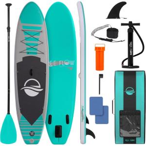 imageSereneLife Inflatable Stand Up Paddle Board with Premium SUP Accessories  Wide Stable Design with NonSlip EVA Deck Pad for Adults and Youth of All Skill LevelsAqua