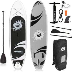 imageSereneLife Inflatable Stand Up Paddle Board with Premium SUP Accessories  Wide Stable Design with NonSlip EVA Deck Pad for Adults and Youth of All Skill Levels 350 lbs CapacityGrey