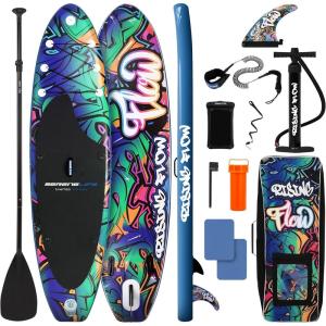 imageSereneLife Inflatable Stand Up Paddle Board with Premium SUP Accessories  Wide Stable Design with NonSlip EVA Deck Pad for Adults and Youth of All Skill Levels 350 lbs CapacityMulticolor