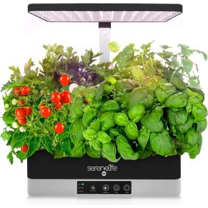 imageSereneLife Smart Starter KitHydroponic Herb Garden Indoor Plant System wHeight Adjustable LED Grow Lights 6 pods 3 ModesHome Kitchen Bedroom Office SLGLF130 Black