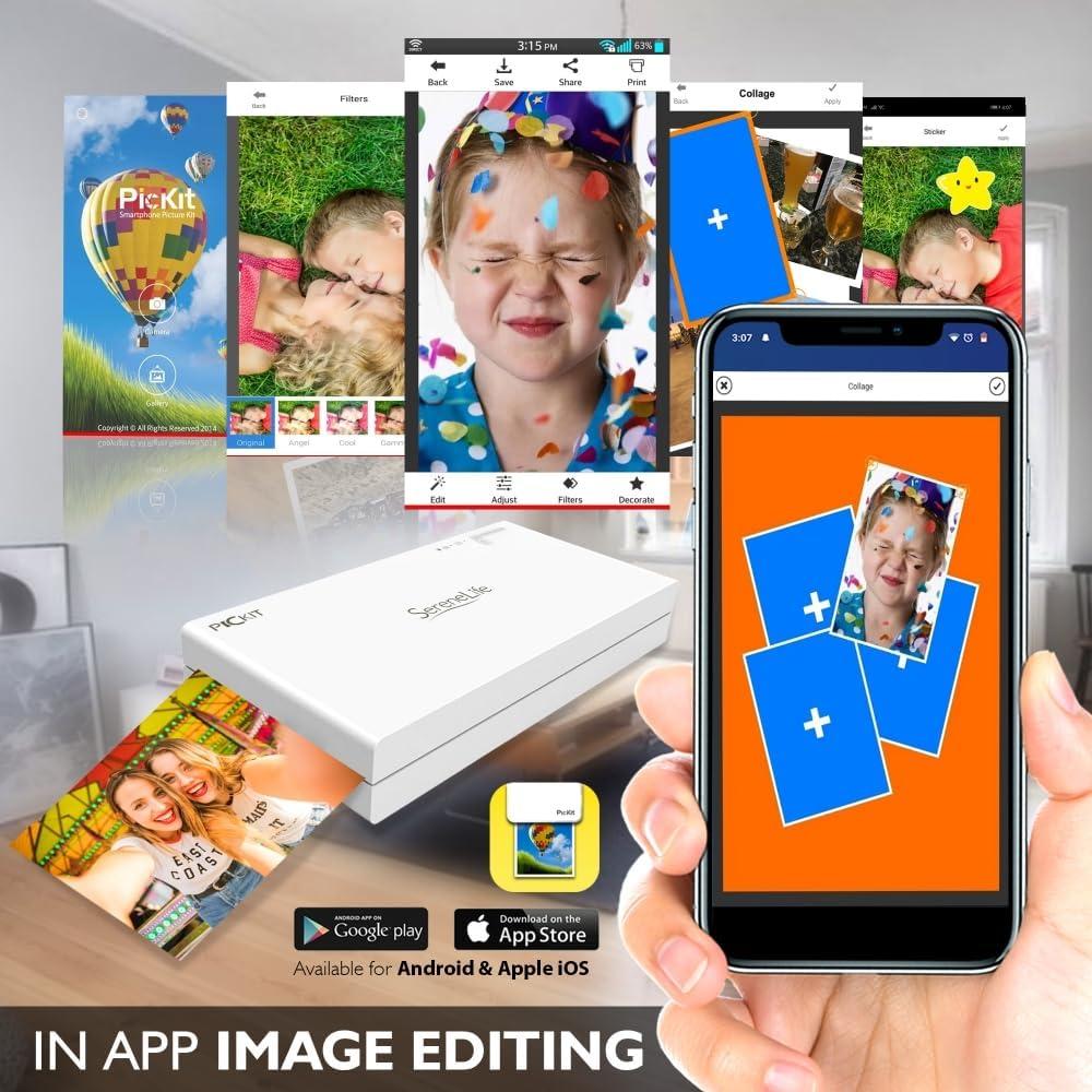 imageSereneLife Portable Instant Mobile Photo PrinterMini Compact Pocket Size Easy for TravelWireless Color Picture Printing from Apple iPhoneiPad or Android Smartphone CameraSereneLife