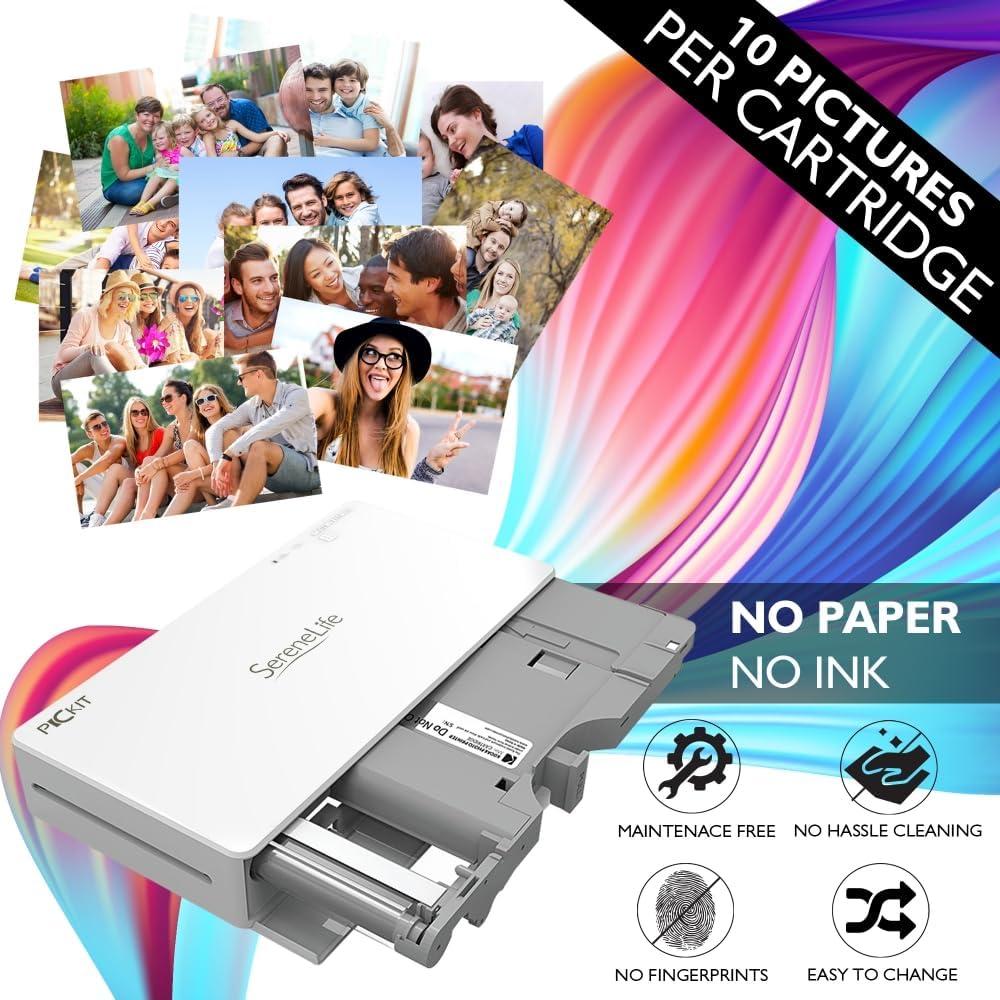 imageSereneLife Portable Instant Mobile Photo PrinterMini Compact Pocket Size Easy for TravelWireless Color Picture Printing from Apple iPhoneiPad or Android Smartphone CameraSereneLife