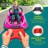 imageElectric Bumper Car for Kids  12V Rechargeable Battery Powered Ride On Vehicle for Toddlers w 2 Driving Modes Safety Belt Remote Control LED Lights 360 Degree Spin Dual Joystick Pink