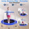 imageSereneLife 3640quot Foldable Mini Trampoline  Compact Fitness Trampoline for Kids Adults Exercise Rebounder with Foam Handle IndoorGarden Workout Equipment Max Load 150220 lbs36 IN Deep Blue