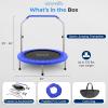 imageSereneLife 3640quot Foldable Mini Trampoline  Compact Fitness Trampoline for Kids Adults Exercise Rebounder with Foam Handle IndoorGarden Workout Equipment Max Load 150220 lbs40 IN Deep Blue