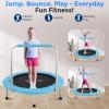 imageSereneLife 3640quot Foldable Mini Trampoline  Compact Fitness Trampoline for Kids Adults Exercise Rebounder with Foam Handle IndoorGarden Workout Equipment Max Load 150220 lbs36 IN Sky Blue