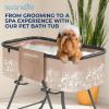 imageSereneLife Foldable Dog Bath Tub with Adjustable Height 360 Access Drain Hose ampamp Storage Pockets  130 lb Capacity Grooming Station for IndoorOutdoor Use BeigeBeige