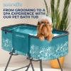 imageSereneLife Foldable Dog Bath Tub with Adjustable Height 360 Access Drain Hose ampamp Storage Pockets  130 lb Capacity Grooming Station for IndoorOutdoor Use BeigeBlue