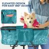 imageSereneLife Foldable Dog Bath Tub with Adjustable Height 360 Access Drain Hose ampamp Storage Pockets  130 lb Capacity Grooming Station for IndoorOutdoor Use BeigeBlue