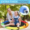 imageSereneLife Saucer Swing with Tree Hang Kit 40 Outdoor Tree Swing 2 Adjustable Hanging Rope Straps and Center Swivel Spinner for Kids BlackRainbow