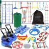 imageSereneLife 50ft Ninja Slackline Obstacle Course  Outdoor Jungle Gym with Rope Ladder Climbing Attachments ampamp Accessories for Kids Up to 300lbs Capacity Assorted Colors2 Slack Lines