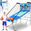 imageSereneLife Arcade Basketball Game Indoor Shootout Heavy Duty Foldable Dual Hoop with Electronic Shot Scoreboard Play Timer PreAssembled FramePremium Dual Shot