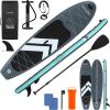 imageSereneLife Inflatable 106 Stand Up Paddle Board with 33 Wide Stable Platform  NonSlip EVA Deck 3Piece Aluminum Paddle Safety Leash Removable Fins ampamp Carry Backpack 350 lbs Capacity