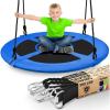 imageSereneLife Saucer Swing with Tree Hang Kit 40 Outdoor Tree Swing 2 Adjustable Hanging Rope Straps and Center Swivel Spinner for Kids BlackBlue