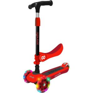 image3 Wheeled Scooter for Kids  2in1 SitStand Child Toddlers Toy Kick Scooters wFlipOut Seat Adjustable Height Wide Deck Flashing Wheel Lights Great for Outdoor FunRed