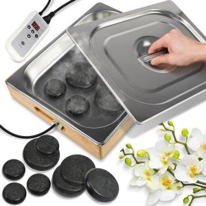 imagePortable Massage Stone Warmer Set Electric Spa Hot Stones Massager and Heater Kit with 6 Large and 6 Small Round Shaped Basalt Warm Massaging Therapy Rocks Equipment Digital Controller Heating Bag