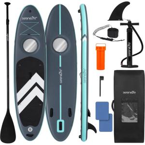 imageSereneLife 106 Inflatable StandUp Paddle Board with Window  32 Wide Stable Design with NonSlip EVA Deck Pad Premium SUP Accessories and GoPro Mount for Youth and Adults 350 lbs Capacity