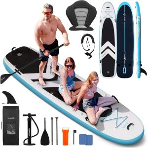imageSereneLife 122 Inflatable SUP  Family Stand Up Paddle Board with Seat for 2 Adults and 1 One Child  34 Wide Stable Design with NonSlip EVA Deck Pad Premium SUP Accessories 450 lbs Capacity