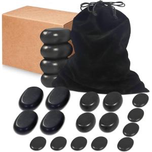imageSereneLife 20 Pc Hot Massage Stone Set  Heated Stones with Traveling BagSmall Brown Box Smooth ampamp Sculpted Round Basalt Rock Relieves Pains Caused by Sprains ampamp Strains