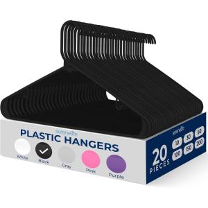 imageSereneLife 20Pack Plastic Hangers NonSlip SpaceSaving Closet Organizers Durable and Strong for Shirts Sweaters Hoodies Kids Clothes ampamp Dresses UltraThin LightweightBlack